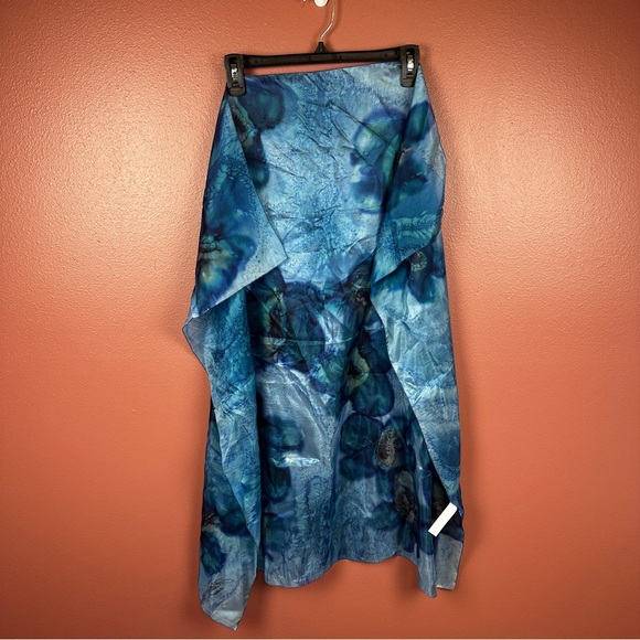 La Soierie Huo 100% Silk Blue Floral Hand-painted Scarf